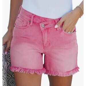 luvamia Crossover Waist Denim Shorts Size S Pink (Snow Wash) New With Tag
